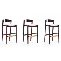 Manhattan Comfort 3-BS014-IV Klismos 40.75 in. Ivory and Dark Walnut Beech Wood Barstool (Set of 3)